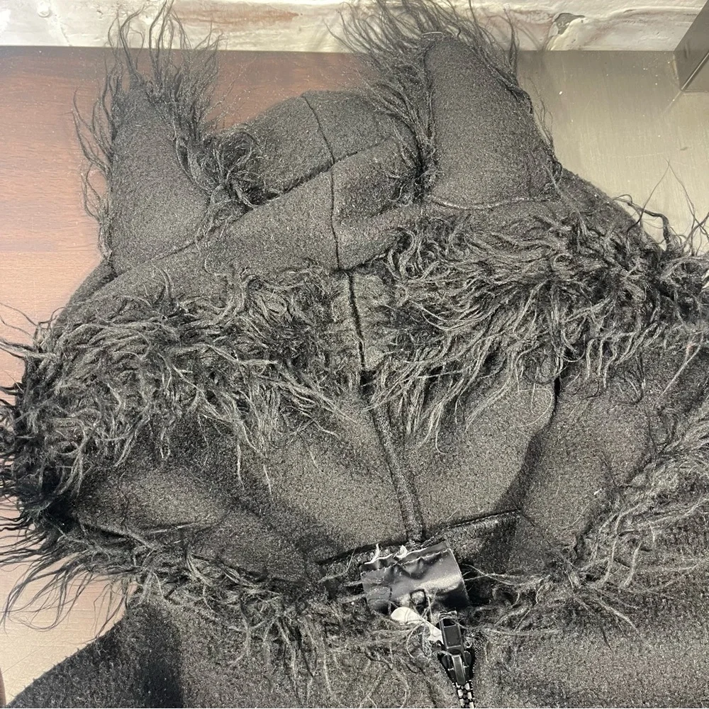 Halloween Bat costume Black Faux Fur Trim Poncho